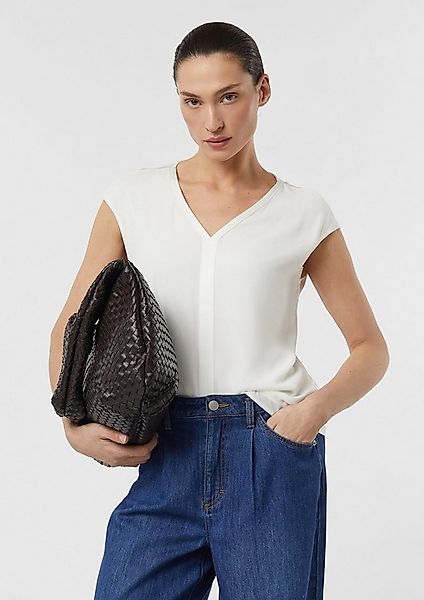 comma Kurzarmshirt T-Shirt Blusenshirt im Fabricmix mit Satinkante günstig online kaufen