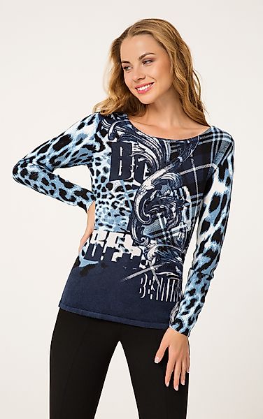 Passioni Strickpullover mit abstraktem Leo-Muster günstig online kaufen