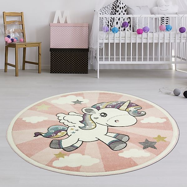TeppichHome24 Kinderteppich Kinderteppich mit Einhorn Regenbogen günstig online kaufen