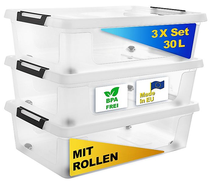 Gardissimo Aufbewahrungsbox 3 er Set mit Deckel "Clip" 30 Liter Kunststoff günstig online kaufen