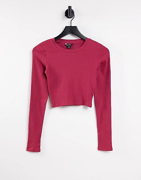 Monki – Langärmliges, kurzes Oberteil aus Bio-Baumwolle in Rot günstig online kaufen