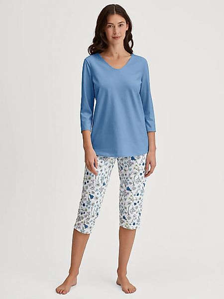CALIDA Capri-Pyjama "Flower Nights", (2 tlg.), V-Ausschnitt, Baumwolle, wei günstig online kaufen