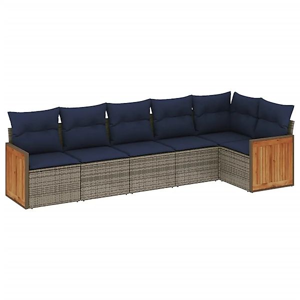 vidaXL 6-Tlg Gartensofa-Set mit Kissen Grau Polyrattan 3227671 günstig online kaufen