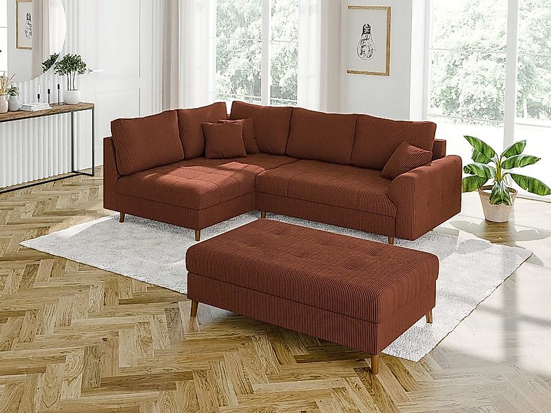S-Style Möbel Ecksofa und Hocker Zara mit Schlaffunktion und Braun Holzfüße günstig online kaufen