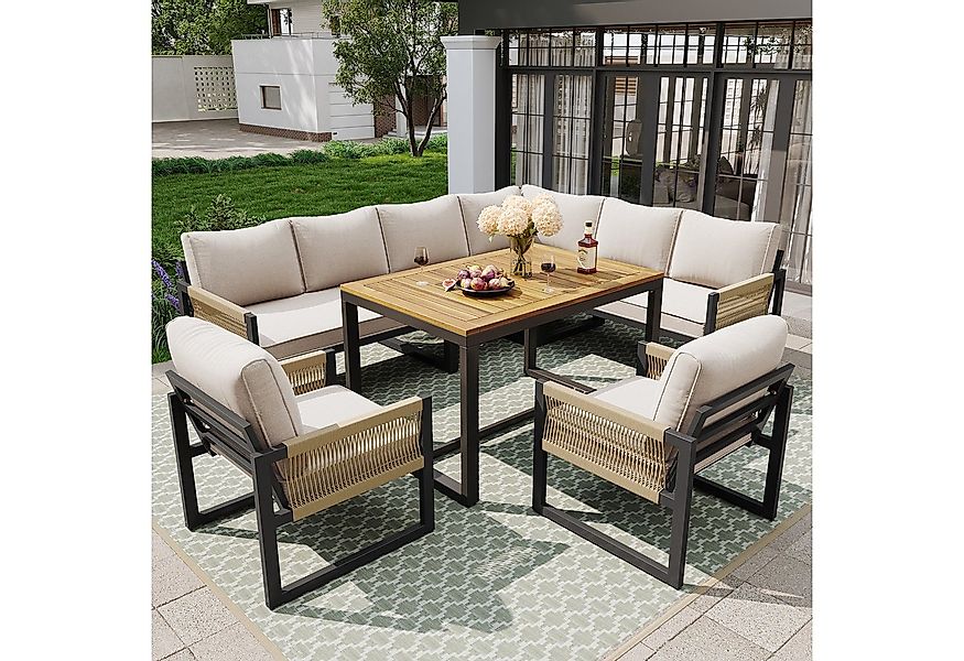 Flieks Gartenlounge-Set, 8-Sitzer Outdoor Sitzgruppe Gartensofa Gartenmöbel günstig online kaufen