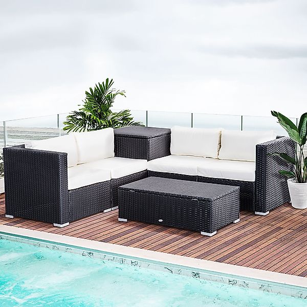 Outsunny Polyrattan Gartenmöbel Set für 4 Personen, Sitzgarnitur mit Kissen günstig online kaufen