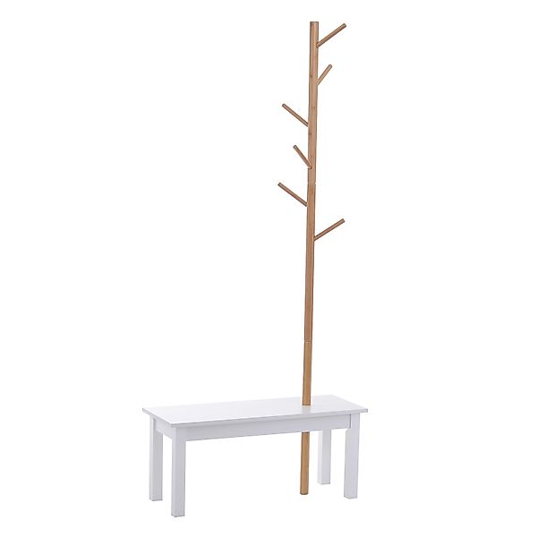 HOMCOM Garderobenständer Kleiderhaken Garderobe mit Sitzbank Baum-Design Zw günstig online kaufen