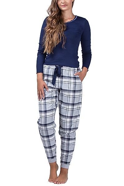 maluuna Pyjama Damen Schlafanzug mit Flanellhose günstig online kaufen