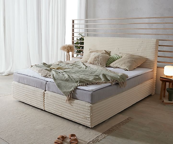 Boxspringbett Dream-Well Plüsch-Cord Beige 180x200 cm Bonell-Matratze PU-To günstig online kaufen