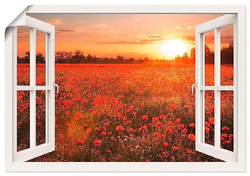 Artland Wandbild "Fensterblick Mohnblumenfeld" Blumen 1 Stk. tlg. als Leinw günstig online kaufen
