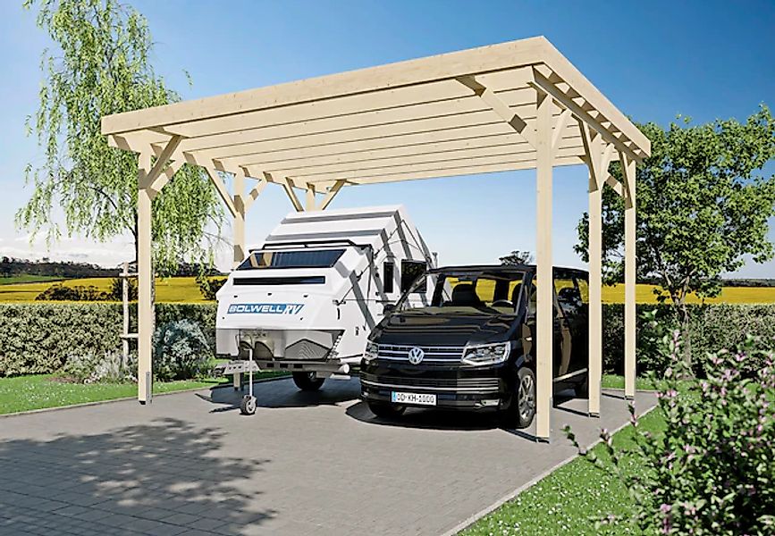 KONIFERA Doppelcarport »Pluto I« Leimholz 552 cm unbehandelt für Wohnmobile günstig online kaufen