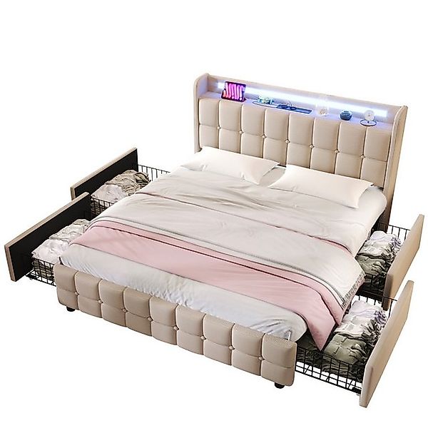 Odikalo Polsterbett Doppelbett Stauraum Bettgestell 4 Schubladen 140x200(Mi günstig online kaufen