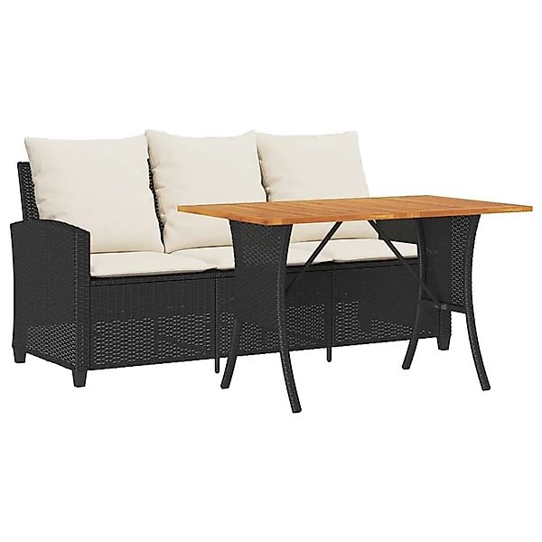 vidaXL Gartensofa 3-Sitzer mit Kissen & Tisch Schwarz Poly Rattan 4103854 günstig online kaufen