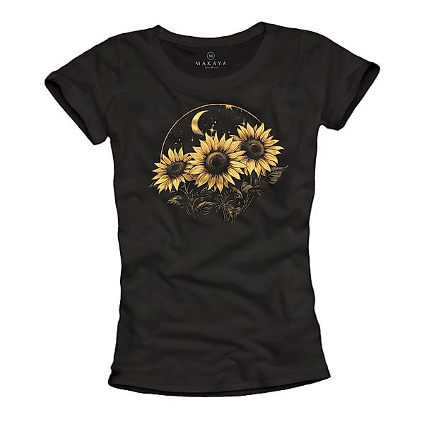 MAKAYA Print-Shirt Damen Blumenmuster Kurzarm Sonnenblumen günstig online kaufen