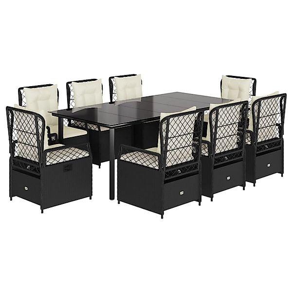vidaXL 9-Tlg Garten-Essgruppe mit Kissen Schwarz Poly Rattan 3262970 günstig online kaufen