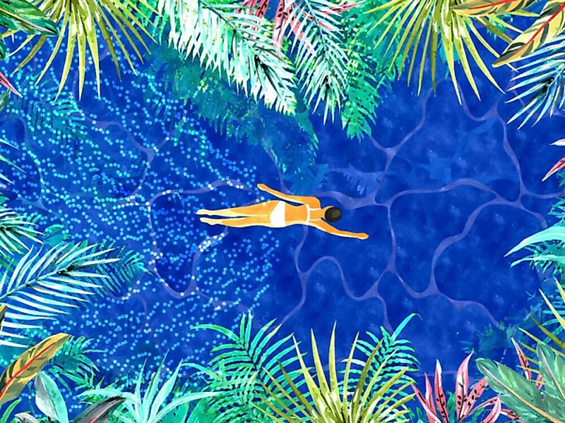 Poster / Leinwandbild - Tropical Jungle Pool günstig online kaufen