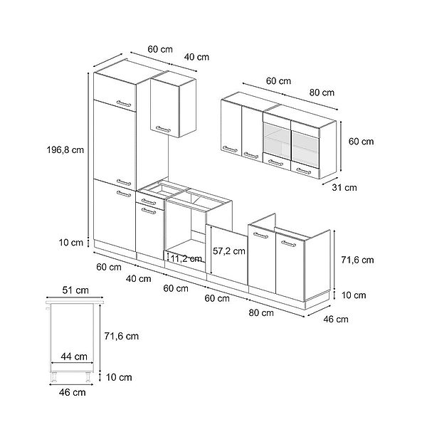 Vicco Küchenzeile R-Line, Anthrazit Landhaus/Goldkraft Eiche, günstig online kaufen