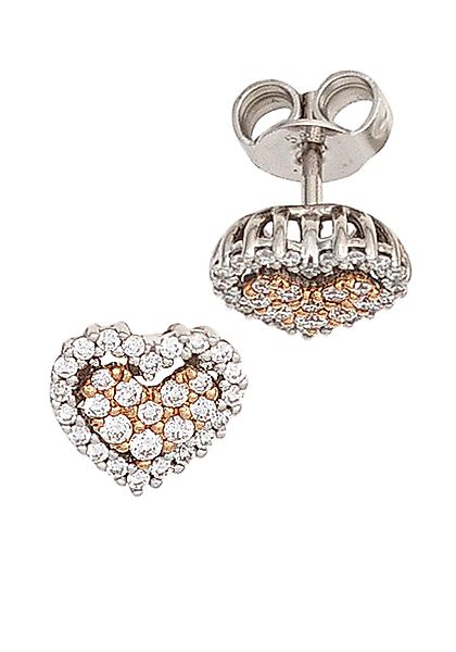 JOBO Paar Ohrstecker "Herz-Ohrringe mit 60 Diamanten", 585 Weißgold Roségol günstig online kaufen
