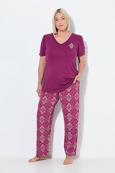 Ulla Popken Pyjama Pyjama Rhomben V-Ausschnitt Halbarm günstig online kaufen
