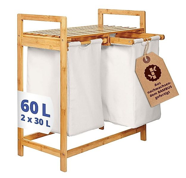 Lumaland Ausziehwäschekorb Bambus mit 2 ausziehbaren Wäschesäcken 73x64x33c günstig online kaufen