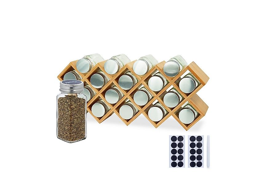 relaxdays Gewürzregal Bambus mit Gläs, M günstig online kaufen