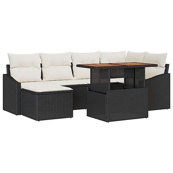 vidaXL Loungesofa 7 teiliges Garten Essset mit Kissen Schwarz Poly Rattan, günstig online kaufen