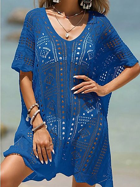 ZWY Strandkleid Blau Sexy, hohle, strukturierte, tiefe V-lose Pullover-Biki günstig online kaufen
