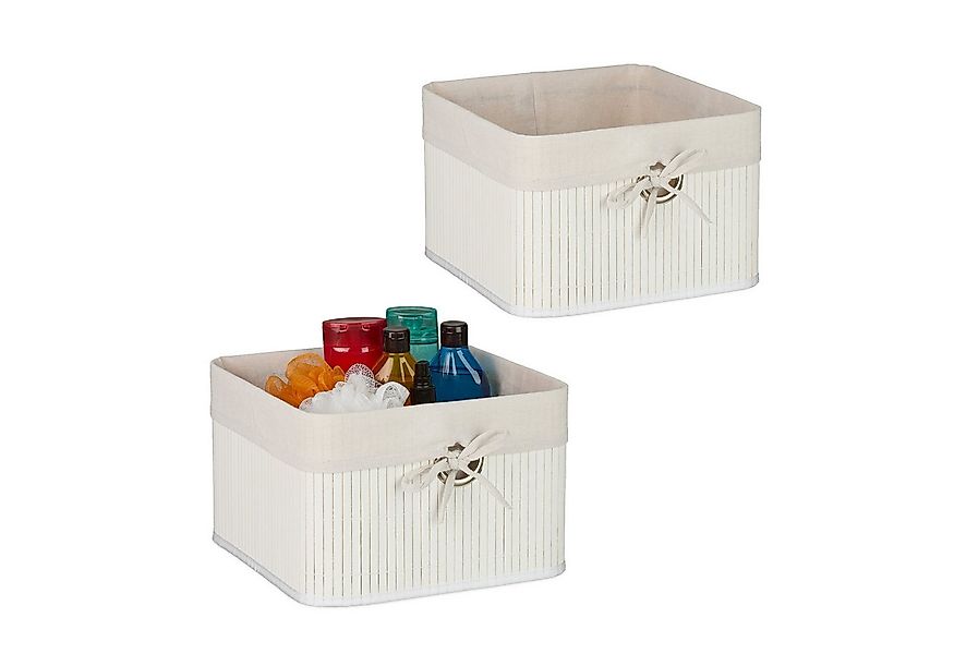 relaxdays Regalkorb Aufbewahrungskorb Set aus Bambus (2 St), weiß günstig online kaufen