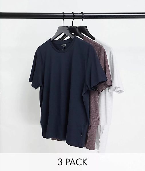 Burton Menswear – 3er-Pack T-Shirts in Marineblau, Burgunderrot und Frost m günstig online kaufen