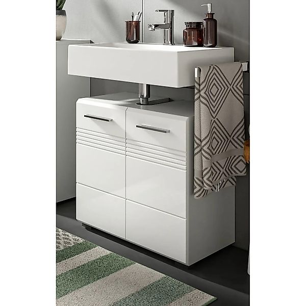 Inn.Furn Waschbeckenunterschrank Weiß Hochglanz Grau 60 cm Carlo günstig online kaufen