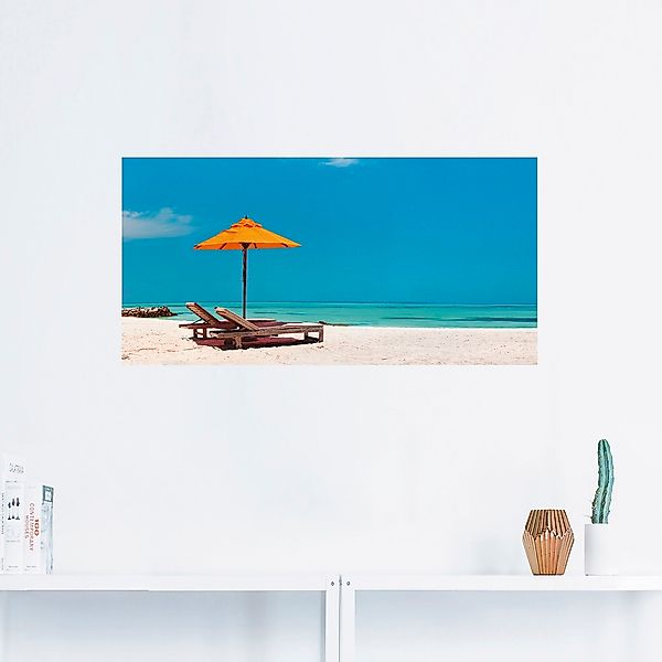 Artland Wandbild "Liegestuhl Sonnenschirm Strand Malediven", Strand, (1 St. günstig online kaufen