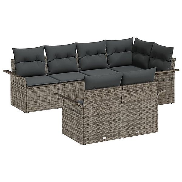 vidaXL Loungesofa 7-teiliges Garten-Sofa-Set mit Kissen in Grau aus Poly-Ra günstig online kaufen