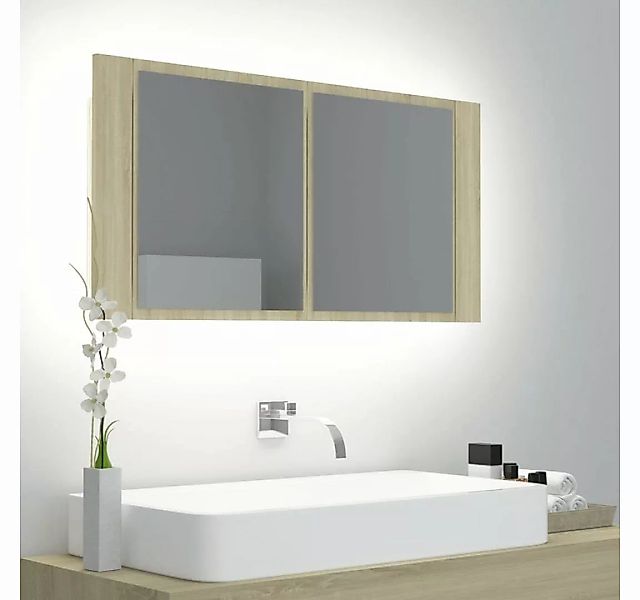 vidaXL Badezimmerspiegelschrank LED-Bad-Spiegelschrank Sonoma-Eiche 90x12x4 günstig online kaufen