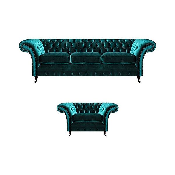 JVmoebel Sofa Edle Chesterfield Grüne Polstersofas Designer Textilcouchen 2 günstig online kaufen