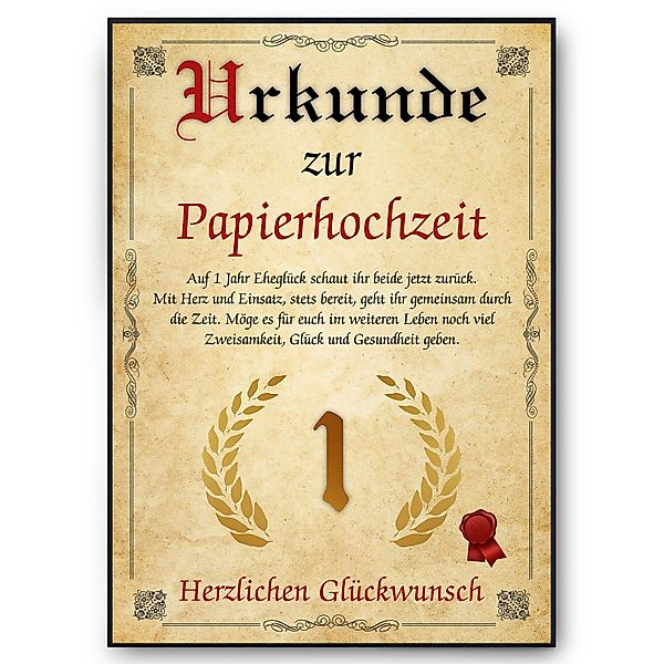 Tigerlino Poster Urkunde zum 1. Hochzeitstag günstig online kaufen