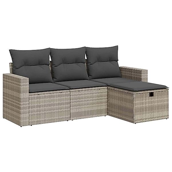 vidaXL 4-Tlg Garten-Sofagarnitur mit Kissen Hellgrau Poly Rattan 3325358 günstig online kaufen