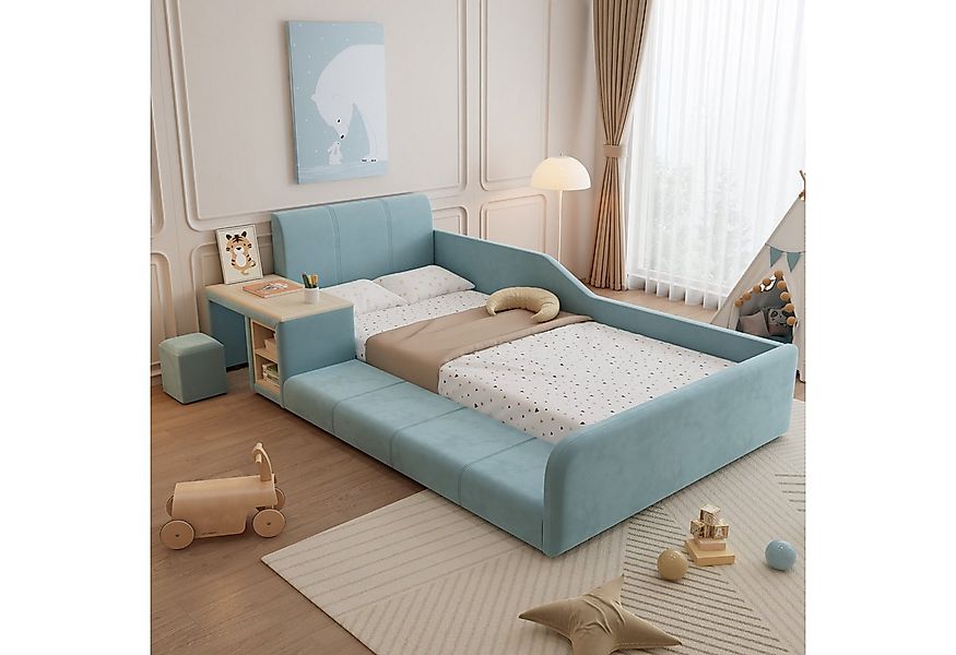 REDOM Polsterbett Kinderbett mit Schreibtisch und Hocker (90x200 cm Samt, W günstig online kaufen