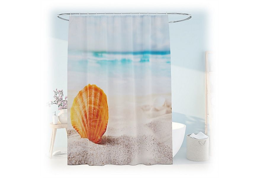 relaxdays Duschvorhang 180x200 cm mit Motiv Breite 180 cm (Strandmuschel), günstig online kaufen