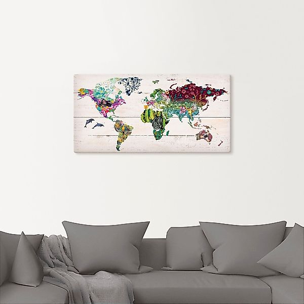 Artland Wandbild "Bunte Welt auf hölzernem Untergrund", Landkarten, (1 St.) günstig online kaufen