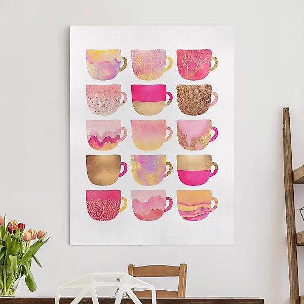 Leinwandbild - Hochformat Goldene Tassen mit Pink günstig online kaufen