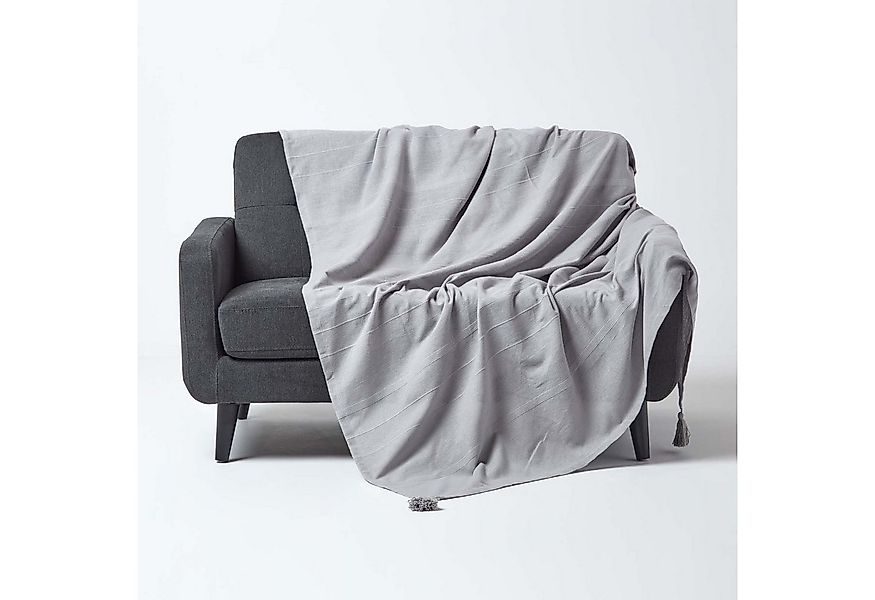 Plaid Tagesdecke Rajput, 100% Baumwolle, hellgrau, 150 x 200 cm, Homescapes günstig online kaufen