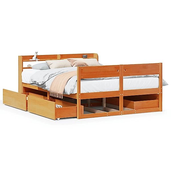 vidaXL Massivholzbett ohne Matratze Wachsbraun 120x200 cm Kiefernholz 33071 günstig online kaufen