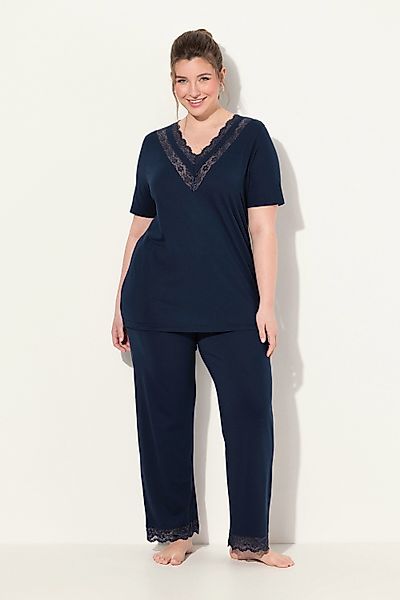 Ulla Popken Pyjama Pyjama Spitze V-Ausschnitt günstig online kaufen