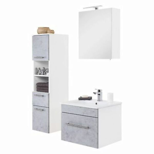 Lomadox Badezimmer Möbel Set mit Hochschrank LAGOS-02 (3-teilig) Beton Nb., günstig online kaufen