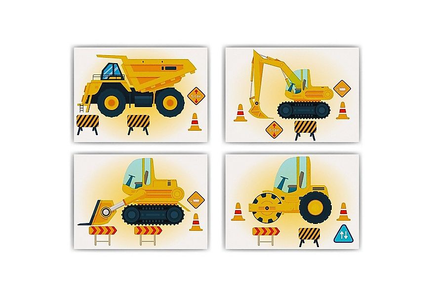 Tigerlino Poster Baufahrzeuge Baustelle Walze Bagger 4er Set Kinderzimmer B günstig online kaufen
