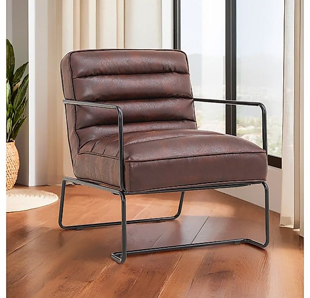 DARDVORLAG Loungesessel Einzelsofa, Polstersessel mit Kunstleder, Retro Sti günstig online kaufen
