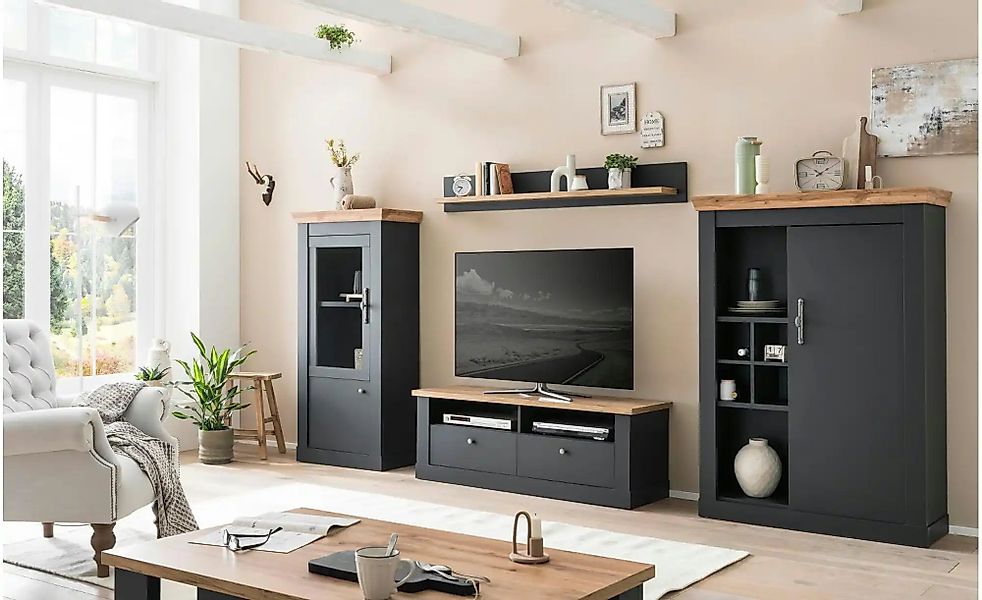 Wohnwand   ¦ grau ¦ Maße (cm): B: 334 H: 201 T: 45.0 Kommoden & Sideboards günstig online kaufen