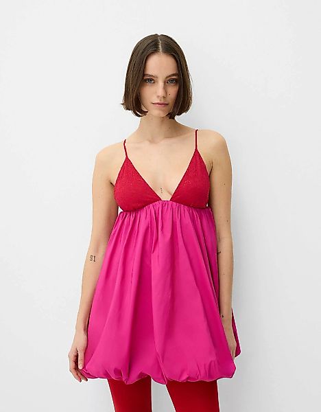 Bershka Minikleid Im Ballonärmel-Stil Mit Trägern Damen S Fuchsia günstig online kaufen