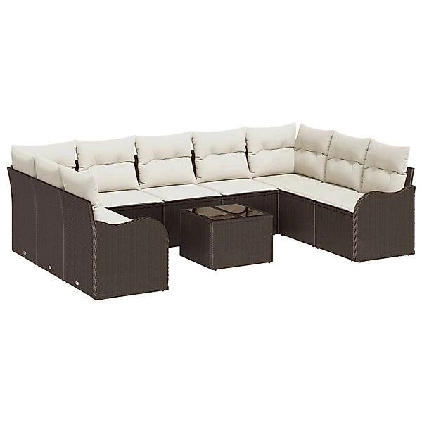 vidaXL Garten-Sofa-Set mit Kissen 10-Tlg Braun und Weiß Poly Rattan 3354537 günstig online kaufen