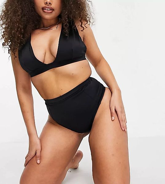 Missguided Plus – Bikinihose mit hoher Taille in Schwarz günstig online kaufen